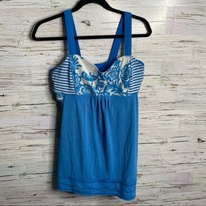 Lululemon blue floral white cream tank top athletic size 12